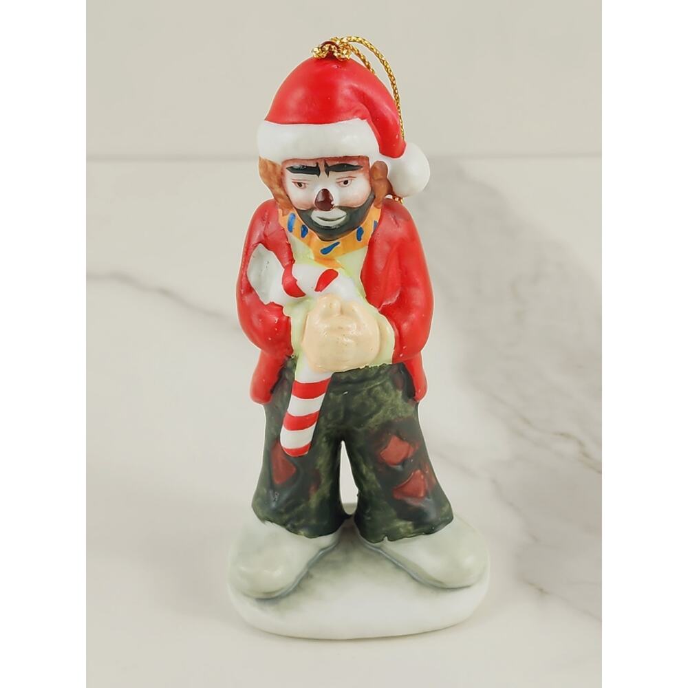 Flambro Christmas Tree Ornament Clown Emmett Kelly Jr. Figurine 4 1/4" 1986 Vtg